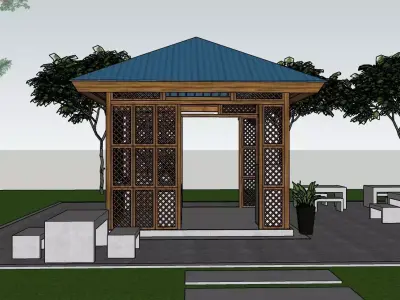 exterior gazebo wood 3D model