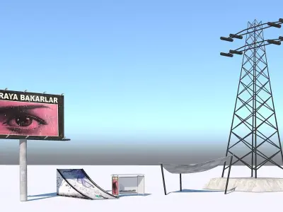 City Kit Bus Stop Ramp Electric Poles Models Package Low-poly 3D model