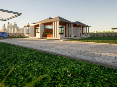 3 Bedroom Modern Bungalow With Interiors  and Landscaping Low-poly 3D model