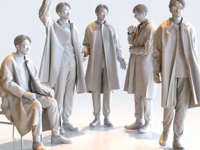 Posed Asian Casual Man - 5 Pack 5 - C1-M5U 3D model