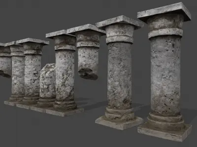 pillar set of four columns Low-poly 3D model