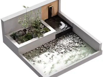 Landscape waterfall and plant set 646 3D model