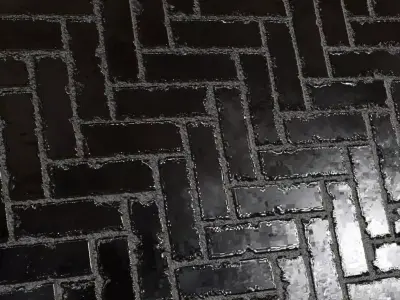 Glossy Industrial Tarred Brick Paving PBR Seamless Texture