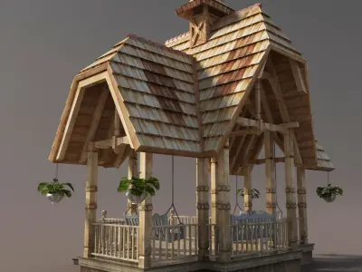 Wooden French Gazebo Low Poly Low-poly 3D model