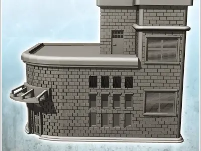Brick corner building with entrance canopy and roof access 15 -  3D print model