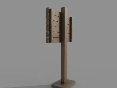Wooden  Signboard with Poster Low-poly 3D model