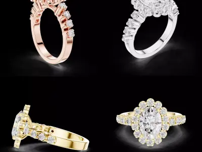 Cluster Halo Engagement Ring 3D Model Jewelry 3DM STL 3D print model