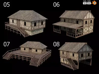 Medieval Houses 5-8 PBR 4K 3D model