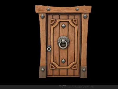 Stylized Medieval Wooden Door 3D Model - AI Low-poly 3D model