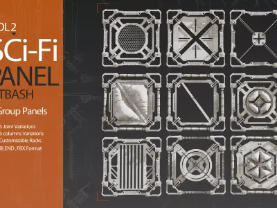 9 Group Sci Fi panel pack 3D model
