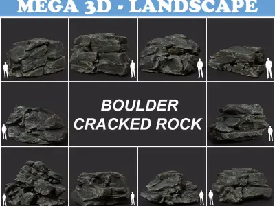 Black Boulder Cracked Rock Collection 210312 Low-poly 3D model
