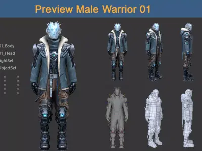 Character Male Warriors 01 - Ready for game Low-poly 3D model