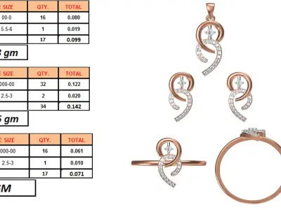 Light wt Ring Earrings Pendant set 3dm stl 1-render details 3D print model 9