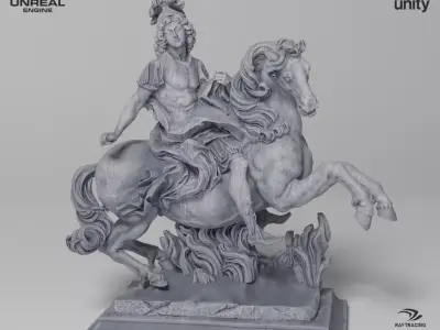Equestrian statue of Louis XIV Sculpture VR AR Mobile Game-ready Low-poly 3D model