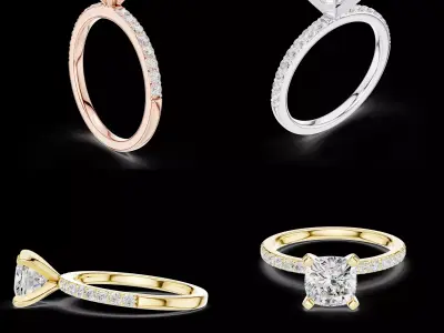 Cushion Cut Diamond Ring 3DM STL CAD Model 3D print model