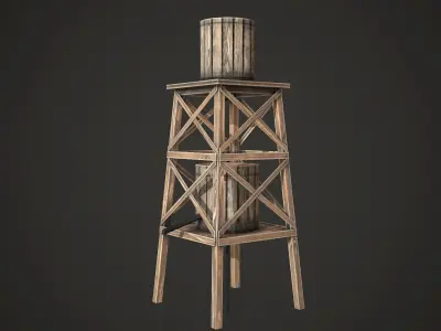 Water Tower Low Poly  Low-poly 3D model