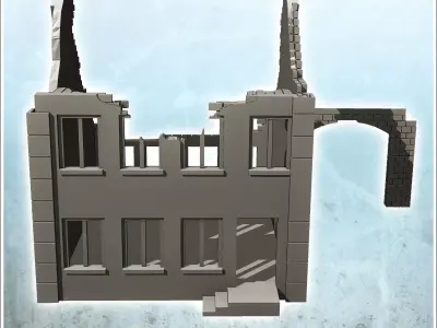 Ruined house with stairs and arch 13 - Modern WW2 WW1 World War  3D print model