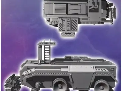 Futuristic shelter in a vehicle carcass with thermal engine and  3D print model