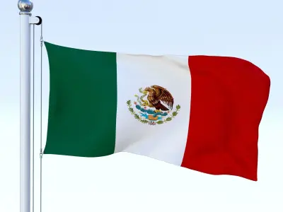 Animated Mexico Flag Low-poly 3D model