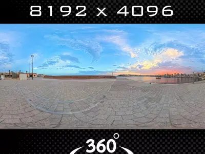  Panorama - Modern Marina Promenade at Golden Hour Low-poly 3D model