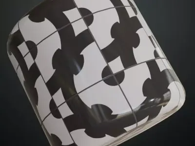 Modern Glossy Black and White Interlocking Graphic Tiles PBR  Texture