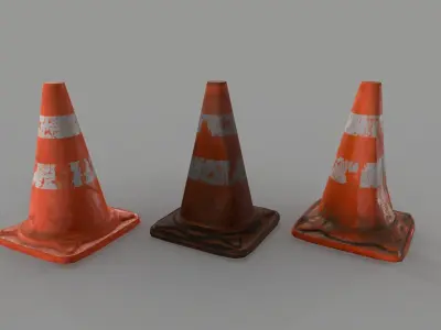 Damaged Traffic Road Cone - 3D VR  AR  game ready  Low-poly 3D model
