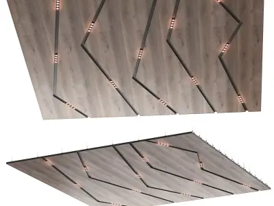 Wooden suspended ceiling with lighting 52 3D model
