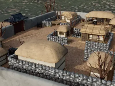 Stylized Korean Traditional House and Village Props 3D model