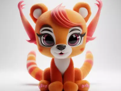 Cute Orange Fox 3D Cartoon Character Big Eyes Striped Tail Low-poly 3D model