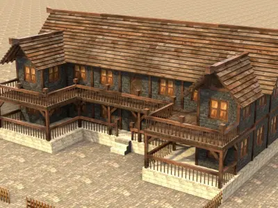 3d medieval house low poly old village Low-poly 3D model