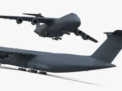  Strategic Airlift Jet with Extended Landing Gear Dark Gray Simplified 