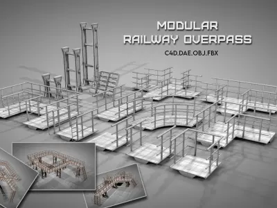 Modular Railway Overpass v4 3D model