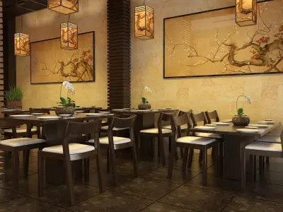 Japanese Restaurant Interior  Low-poly 3D model