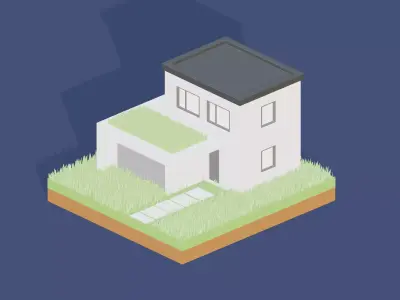 Low Poly Isometric Modern House Diorama Game Asset Low-poly 3D model