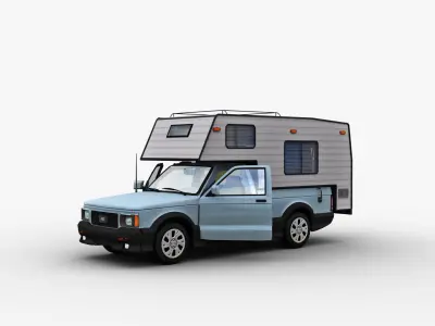 Camper Truck With Interior Low-poly 3D model