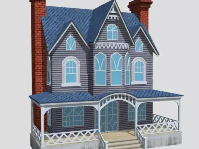 American Style Cottage - Town House Model Low-poly 3D model purchase