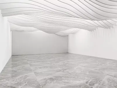 Minimal Wavy Ceiling Gallery Hall Interior 3D Model 3D model