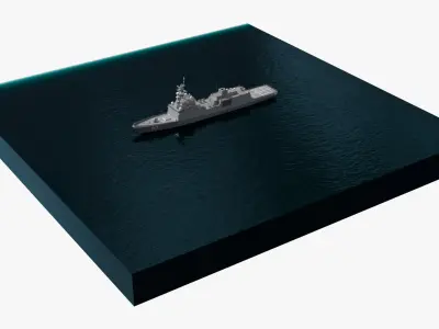 Modern Destroyer In Water Cross Section 3D model