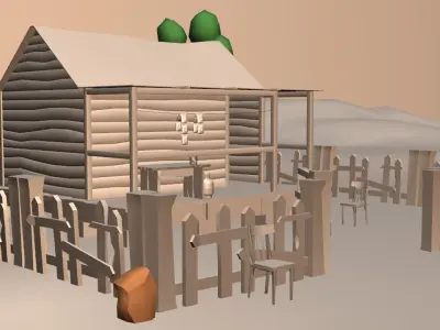 3D-wooden house model Low-poly 3D model