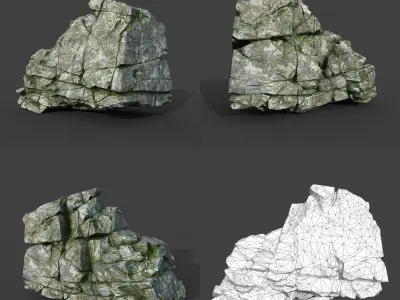 Low poly Mossy Cracked Modular Rock 220112 Low-poly 3D model