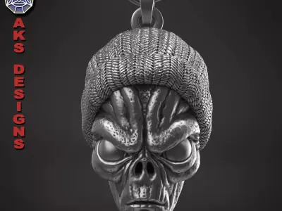 skull Pendant jewelry ALien with cap v1  3D print model
