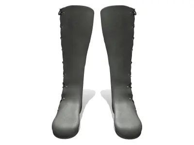 High Boots Lace-Up Long Boots with Chunky Block Heels Low-poly 3D model