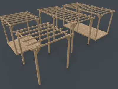 PBR Wooden Pergola Gazebo A4 Low-poly 3D model