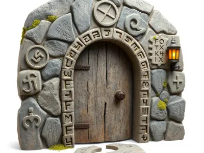 Ancient Stone Doorway Model Pack with Intricate Rune Details Low-poly 3D model