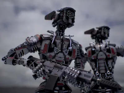 Heavy armored scifi robot character gameready Low-poly 3D model