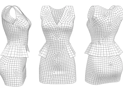 Midi Peplum Dress Low-poly 3D model