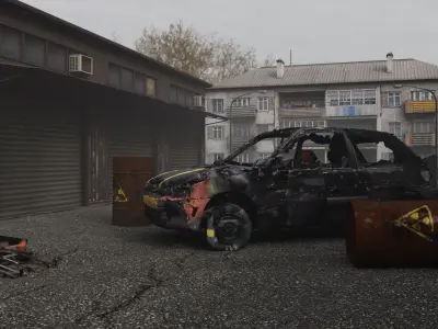 3D Post War Ruined street Low-poly 3D model