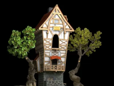 Stylized Forest Cottage Low-poly 3D model