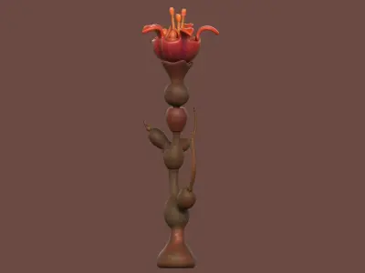Stylized Alien Flower with Stingers Low-poly 3D model