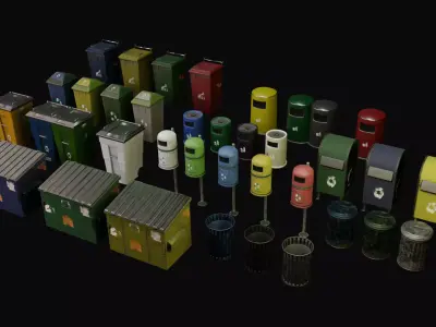 Pack Public trash Low-poly 3D model